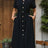 Slit Drawstring Button Up Short Sleeve Midi Dress - V.I.P Digital Presence