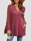 Slit Notched Pocketed Long Sleeve T-Shirt - V.I.P Digital Presence