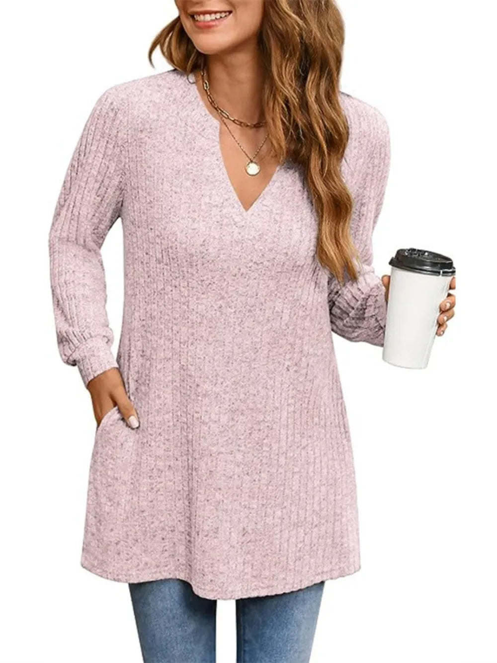 Slit Notched Pocketed Long Sleeve T-Shirt - V.I.P Digital Presence