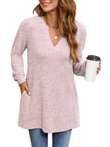 Slit Notched Pocketed Long Sleeve T-Shirt - V.I.P Digital Presence