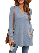 Slit Notched Pocketed Long Sleeve T-Shirt - V.I.P Digital Presence