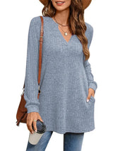 Slit Notched Pocketed Long Sleeve T-Shirt - V.I.P Digital Presence