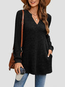 Slit Notched Pocketed Long Sleeve T-Shirt - V.I.P Digital Presence