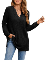 Slit Notched Pocketed Long Sleeve T-Shirt - V.I.P Digital Presence