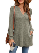 Slit Notched Pocketed Long Sleeve T-Shirt - V.I.P Digital Presence