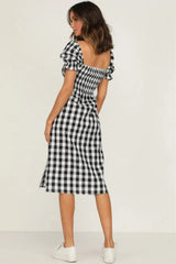 Slit Plaid Short Sleeve Midi Dress - V.I.P Digital Presence