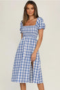 Slit Plaid Short Sleeve Midi Dress - V.I.P Digital Presence