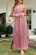 Slit Printed Halter Neck Dress - V.I.P Digital Presence