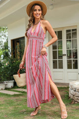 Slit Printed Halter Neck Dress - V.I.P Digital Presence