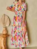 Slit Printed Surplice Short Sleeve Maxi Dress - V.I.P Digital Presence