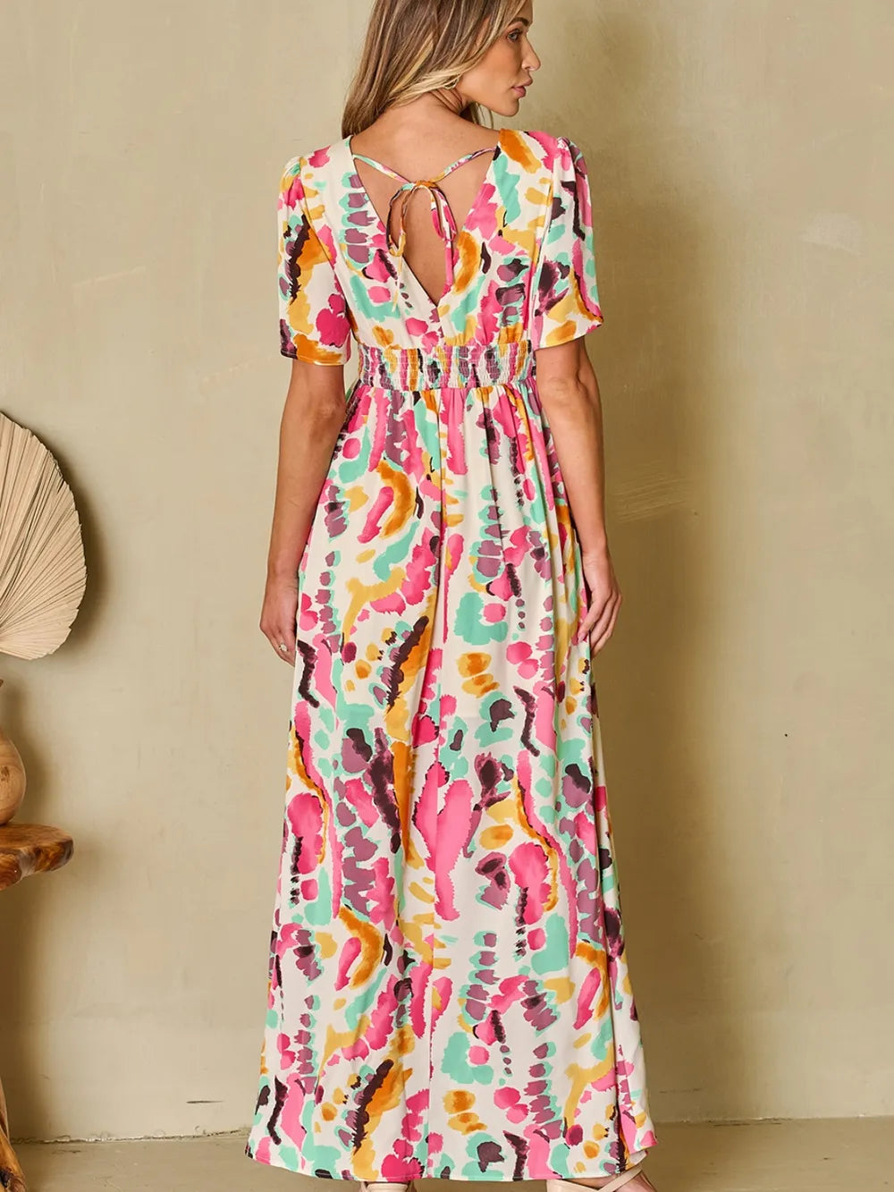 Slit Printed Surplice Short Sleeve Maxi Dress - V.I.P Digital Presence