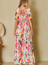 Slit Printed Surplice Short Sleeve Maxi Dress - V.I.P Digital Presence