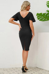 Slit Round Neck Flutter Sleeve Dress - V.I.P Digital Presence