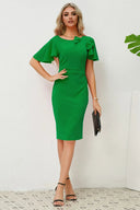 Slit Round Neck Flutter Sleeve Dress - V.I.P Digital Presence