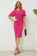 Slit Round Neck Flutter Sleeve Dress - V.I.P Digital Presence