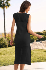 Slit Round Neck Sleeveless Sweater Dress - V.I.P Digital Presence