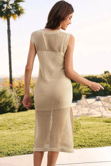 Slit Round Neck Sleeveless Sweater Dress - V.I.P Digital Presence