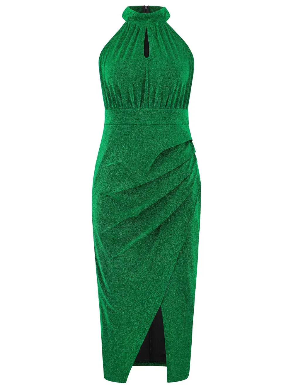 Slit Ruched Mock Neck Sleeveless Dress - V.I.P Digital Presence