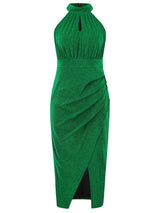 Slit Ruched Mock Neck Sleeveless Dress - V.I.P Digital Presence