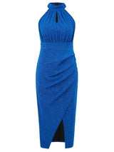 Slit Ruched Mock Neck Sleeveless Dress - V.I.P Digital Presence
