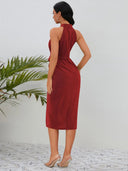 Slit Ruched Mock Neck Sleeveless Dress - V.I.P Digital Presence