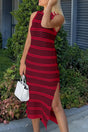 Slit Striped Round Neck Sleeveless Midi Dress - V.I.P Digital Presence