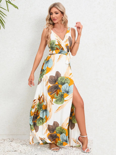 Slit Tied Printed Surplice Dress - V.I.P Digital Presence