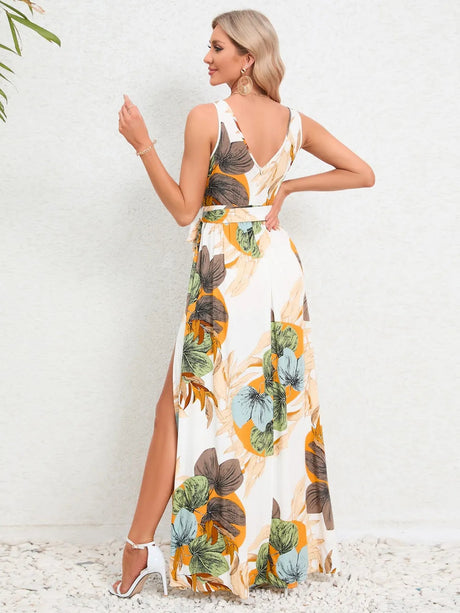 Slit Tied Printed Surplice Dress - V.I.P Digital Presence