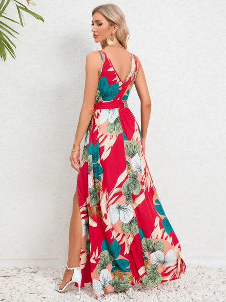 Slit Tied Printed Surplice Dress - V.I.P Digital Presence