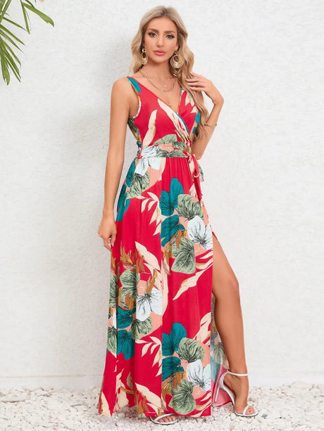 Slit Tied Printed Surplice Dress - V.I.P Digital Presence