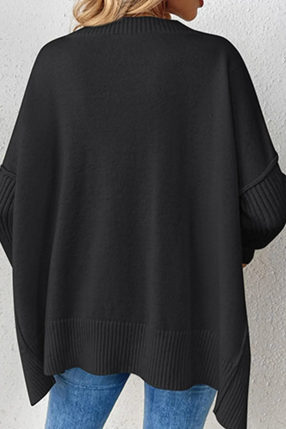 Slit V-Neck Dropped Shoulder Sweater - V.I.P Digital Presence