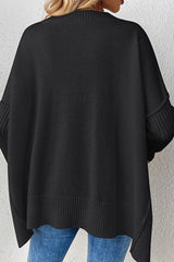 Slit V-Neck Dropped Shoulder Sweater - V.I.P Digital Presence
