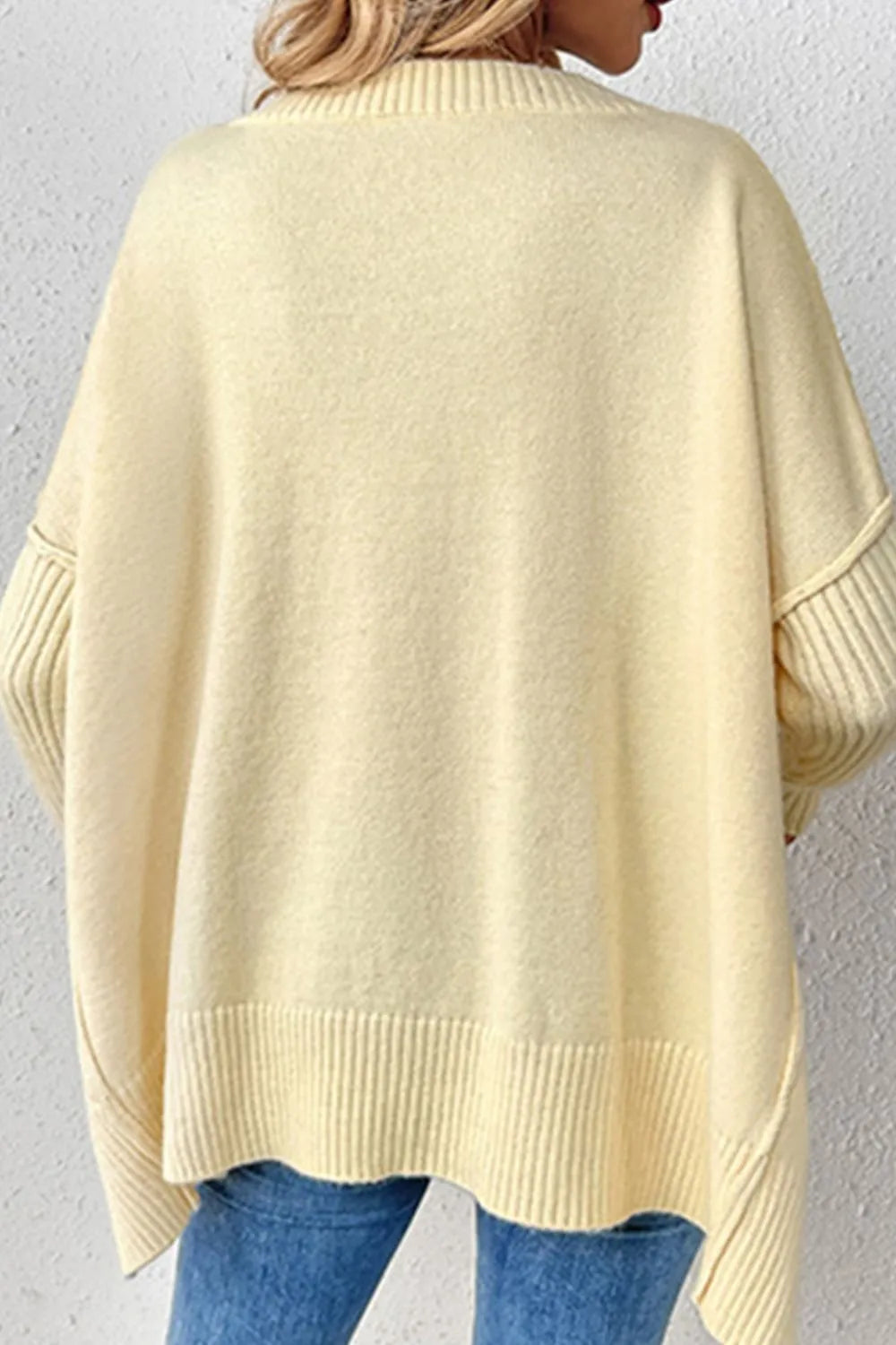Slit V-Neck Dropped Shoulder Sweater - V.I.P Digital Presence