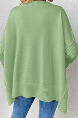 Slit V-Neck Dropped Shoulder Sweater - V.I.P Digital Presence