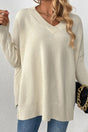 Slit V-Neck Dropped Shoulder Sweater - V.I.P Digital Presence