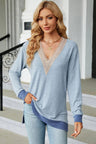 Slit V-Neck Long Sleeve T-Shirt - V.I.P Digital Presence