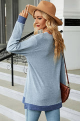 Slit V-Neck Long Sleeve T-Shirt - V.I.P Digital Presence