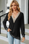 Slit V-Neck Long Sleeve T-Shirt - V.I.P Digital Presence