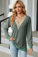 Slit V-Neck Long Sleeve T-Shirt - V.I.P Digital Presence