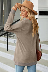 Slit V-Neck Long Sleeve T-Shirt - V.I.P Digital Presence