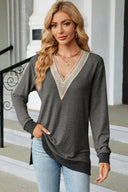 Slit V-Neck Long Sleeve T-Shirt - V.I.P Digital Presence