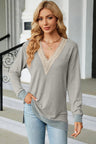Slit V-Neck Long Sleeve T-Shirt - V.I.P Digital Presence