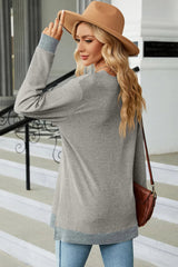 Slit V-Neck Long Sleeve T-Shirt - V.I.P Digital Presence