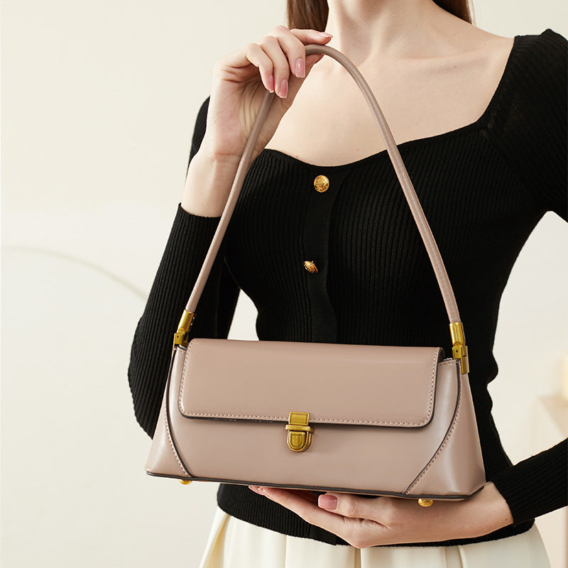 Small French baguette bag women's genuine leather net celebrity underarm bag summer French shoulder bag genuine leather women's bag - V.I.P Digital Presence