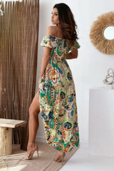 Smocked Printed Short Sleeve Maxi Dress - V.I.P Digital Presence
