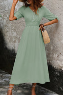 Smocked Quarter Button Short Sleeve Dress - V.I.P Digital Presence