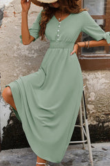 Smocked Quarter Button Short Sleeve Dress - V.I.P Digital Presence