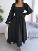 Smocked Square Neck Flounce Sleeve Dress - V.I.P Digital Presence