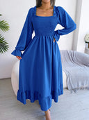 Smocked Square Neck Flounce Sleeve Dress - V.I.P Digital Presence