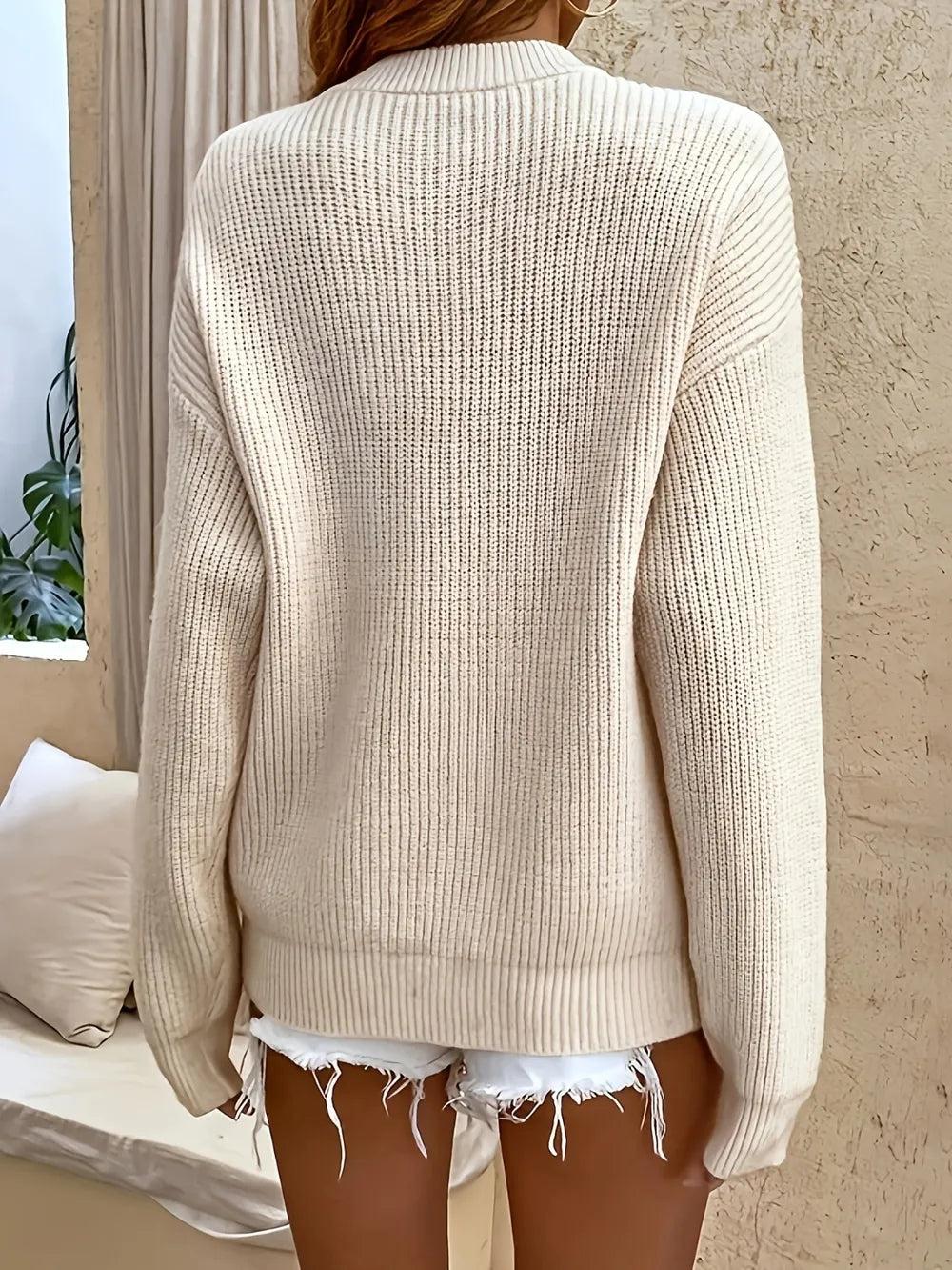Solid color half cardigan buttoned pullover sweater new casual knit sweater top - V.I.P Digital Presence
